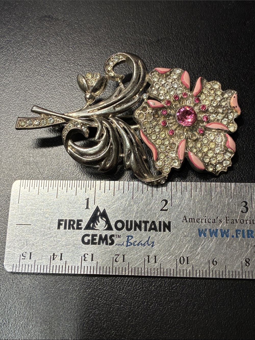 Rhinestone Pink Flower Brooch Pin - Picture 2 of 8